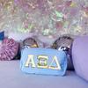 Alpha Xi Delta Nylon Makeup Travel Bag, Glitter Greek Letter Patch, Cosmetic Case - Blue -  view 4