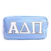 Alpha Delta Pi Nylon Makeup Travel Bag, Glitter Greek Letter Patch, Cosmetic Case - Blue -  view 1