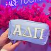 Alpha Delta Pi Nylon Makeup Travel Bag, Glitter Greek Letter Patch, Cosmetic Case - Blue -  view 3
