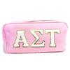 Alpha Sigma Tau Nylon Makeup Travel Bag, Glitter Greek Letter Patch, Cosmetic Case - Pink -  view 1