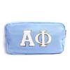 Alpha Phi Nylon Makeup Travel Bag, Glitter Greek Letter Patch, Cosmetic Case - Blue -  view 1