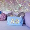 Alpha Phi Nylon Makeup Travel Bag, Glitter Greek Letter Patch, Cosmetic Case - Blue -  view 4