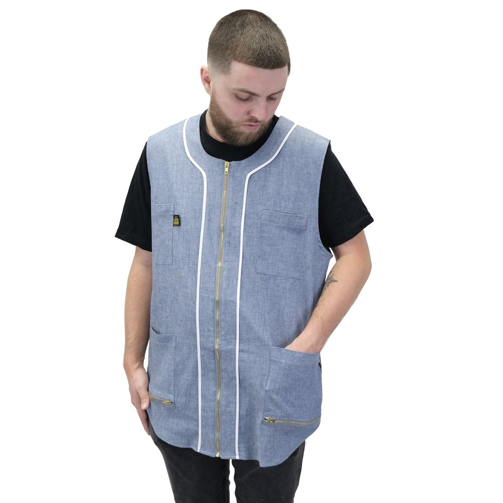 NinthAvenue Basics Barber Vest Denim Barber Vest For Men King Midas (4XL), Blue