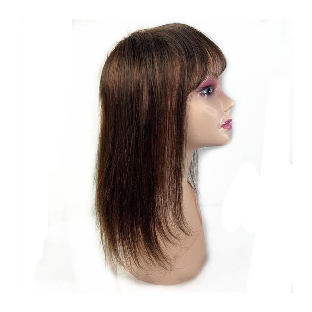 Hair Toppers for Women Real Human Hair Toppers for Women 1414cm Lace Base Top Natural Straight Hair Piece with Neat Bangs Clip In Remy Hair Wiglets Extensions with Bangs Hair Toppers with Bangs ( Siz