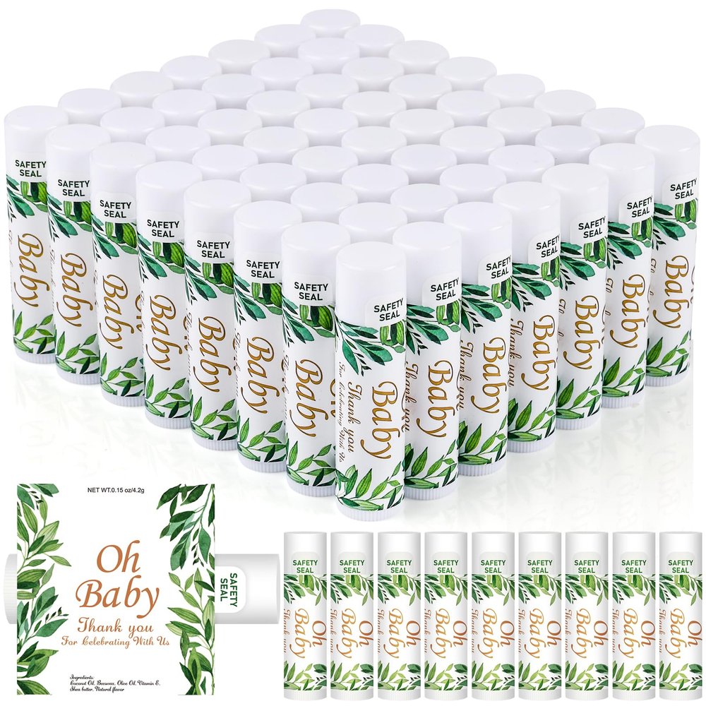 DMSKY 60 Pcs Baby Shower Favors, Lip Balms Bulk Gift for Guests, Boys Girls Games Neutral Gender Reveal Favors, Baby Shower Birthday Party Supplies Basket Gift Stuffers