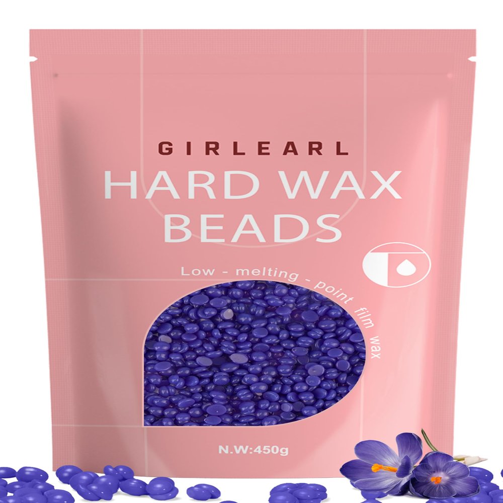 GIRLEARLE Hard Wax Beads, Wax for Women Sensitive Skin, 1lb, Lavender Formula, Hair Removal for Legs, Brazilian Bikini, Eyebrow, Facial and Full Body