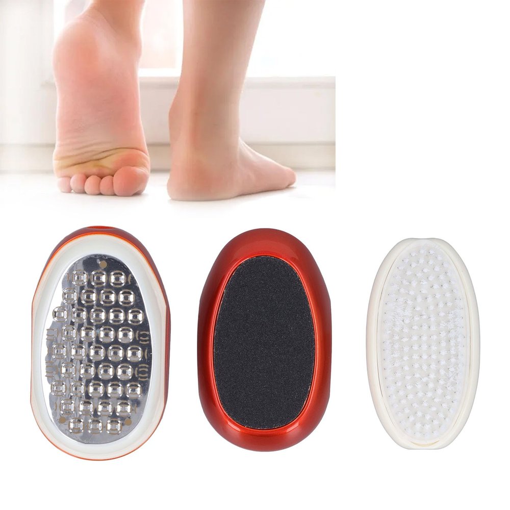 3 in 1 Foot File Callus Remover, Stainless Steel Pedicure Tool Foot Scrubber Dead Skin Remover, Foot Sander Heel Scraper with Cleaning Brush for Home Spa Use
