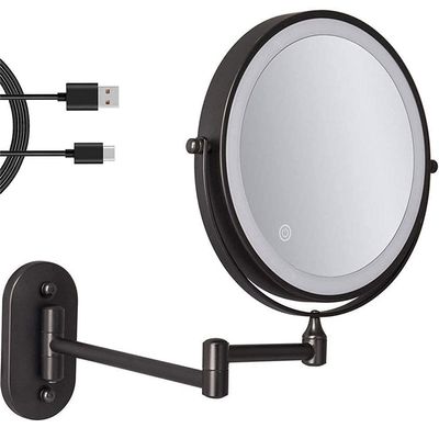 8'' Wall Mounted Makeup Mirror Black USB Rechargeable Double Sided with 3 Tones Led Lights, 1X/10X Magnifying Bathroom Mirror for Shaving Extendable Arm Touch Control1X/10X, Makeup and Shavi ( Size :