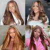 Domiso 22 Inch Highlight 4/27 Wear and Go Glueless Wig Ombre Kinky Straight HD Lace Pre Cut 6x4.6 HD Lace Wigs Human Hair for Women Yaki Glueless Wig with Elastic Band Natural Hairline 200% Density view 2