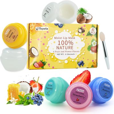 6 Pack Cute Lip Mask Sleeping Overnight for Dry Lips with Coconut Oil and Beeswax -Smoothing Hydrating Softening Plumoing Moisturizing with Small Lip Brush 6 Flavors Gift for Women 0.18 Oz