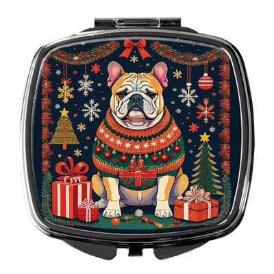 Caroline's Treasures English Bulldog Christmas Compact Mirror Decorative Travel Makeup Mirror for Women Girls Gifts Pocket Makeup Mirror Folding Handheld