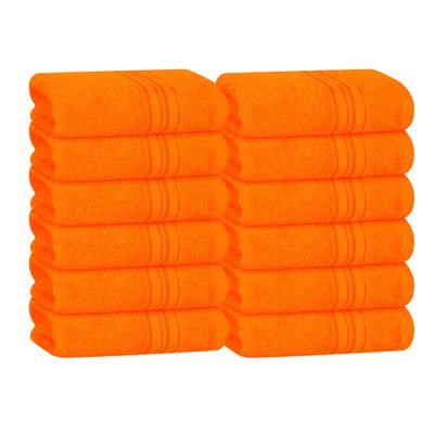 BOUTIQUO Ultra Soft Cotton Washcloths, Contains 12 Piece Face Cloths 12x12 inch, Ideal for Everyday use Face Towels, Compact & Lightweight Multi Purpose Washcloths - Orange