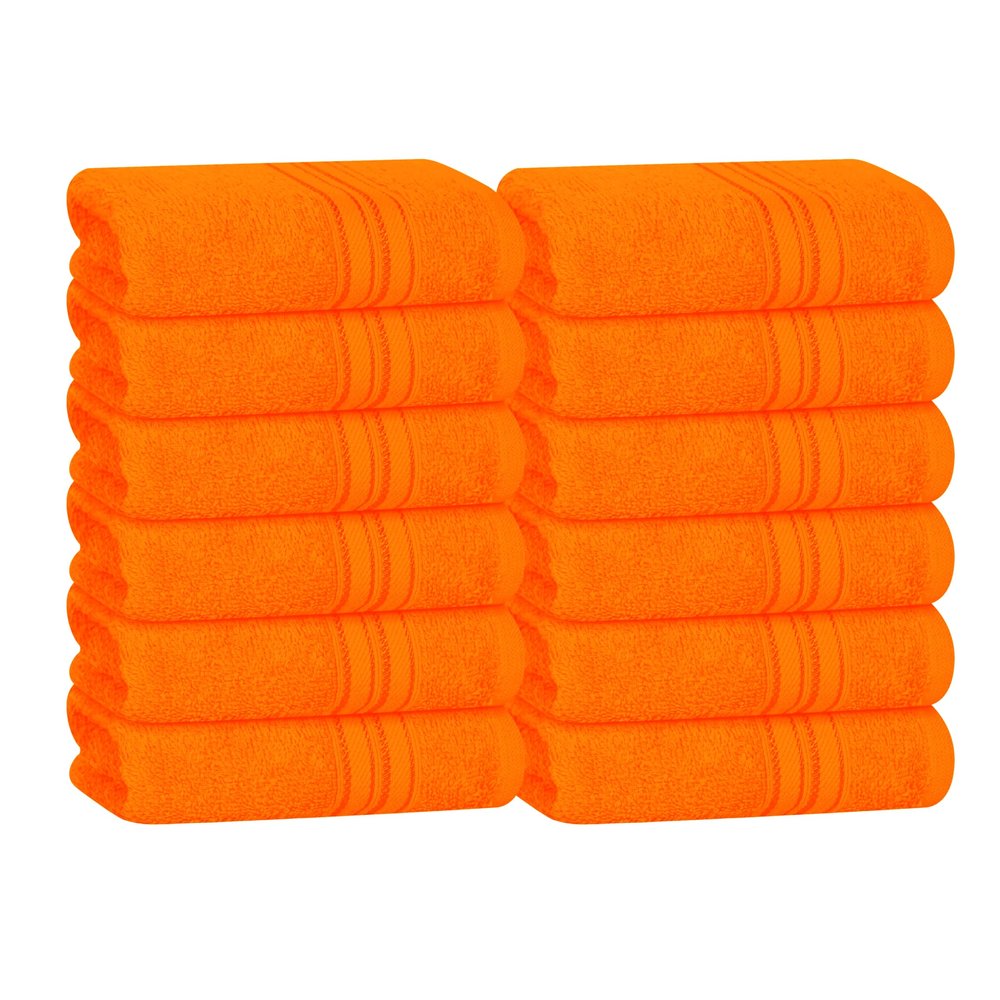 BOUTIQUO Ultra Soft Cotton Washcloths, Contains 12 Piece Face Cloths 12x12 inch, Ideal for Everyday use Face Towels, Compact & Lightweight Multi Purpose Washcloths - Orange
