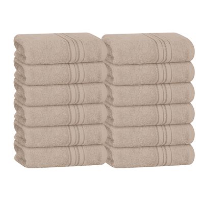 BOUTIQUO Ultra Soft Cotton Washcloths, Contains 12 Piece Face Cloths 12x12 inch, Ideal for Everyday use Face Towels, Compact & Lightweight Multi Purpose Washcloths - Tan