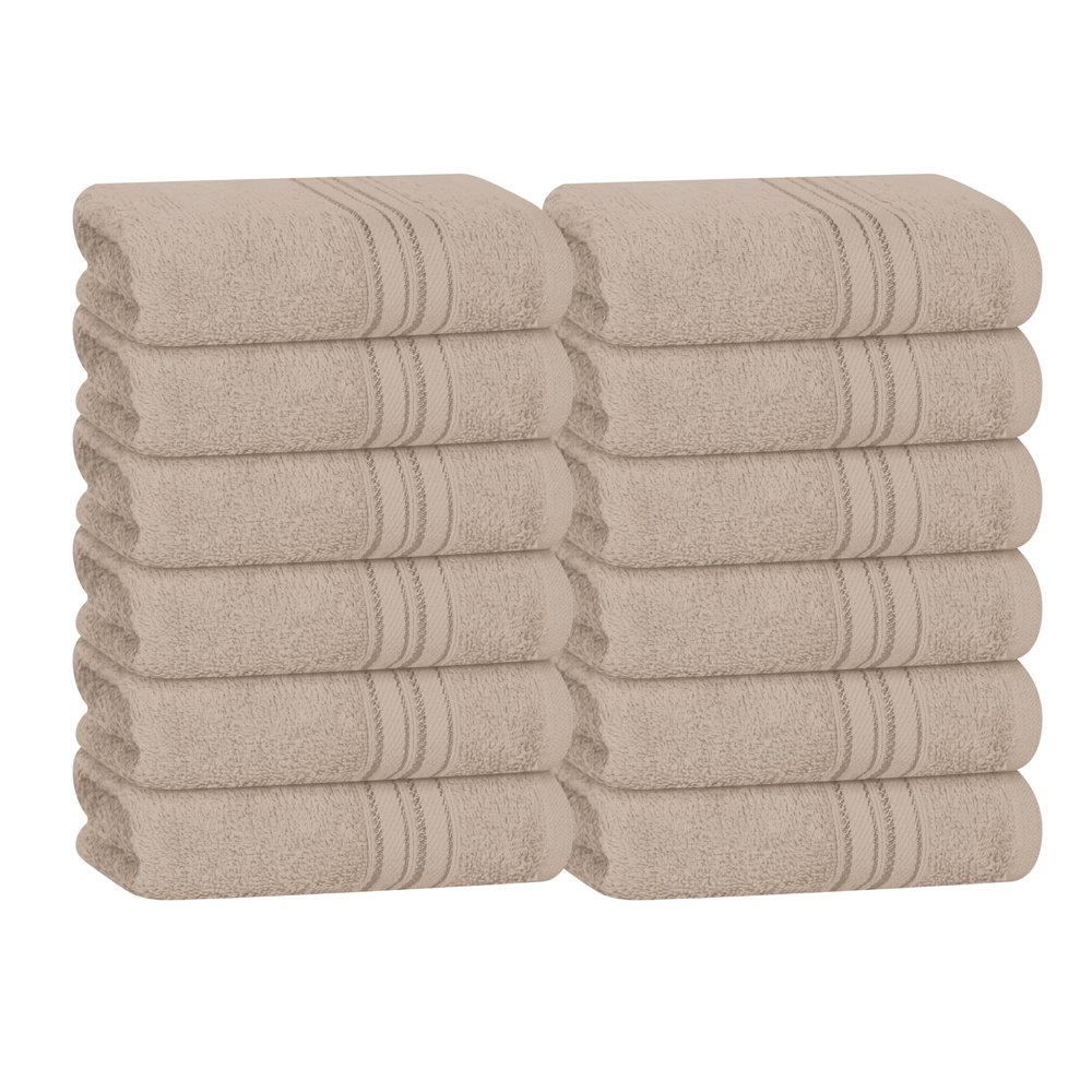 BOUTIQUO Ultra Soft Cotton Washcloths, Contains 12 Piece Face Cloths 12x12 inch, Ideal for Everyday use Face Towels, Compact & Lightweight Multi Purpose Washcloths - Tan