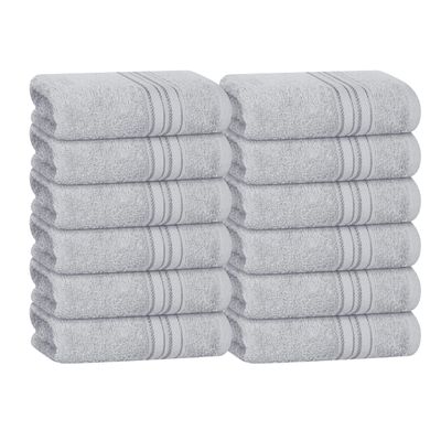 BOUTIQUO Ultra Soft Cotton Washcloths, Contains 12 Piece Face Cloths 12x12 inch, Ideal for Everyday use Face Towels, Compact & Lightweight Multi Purpose Washcloths - Light Grey