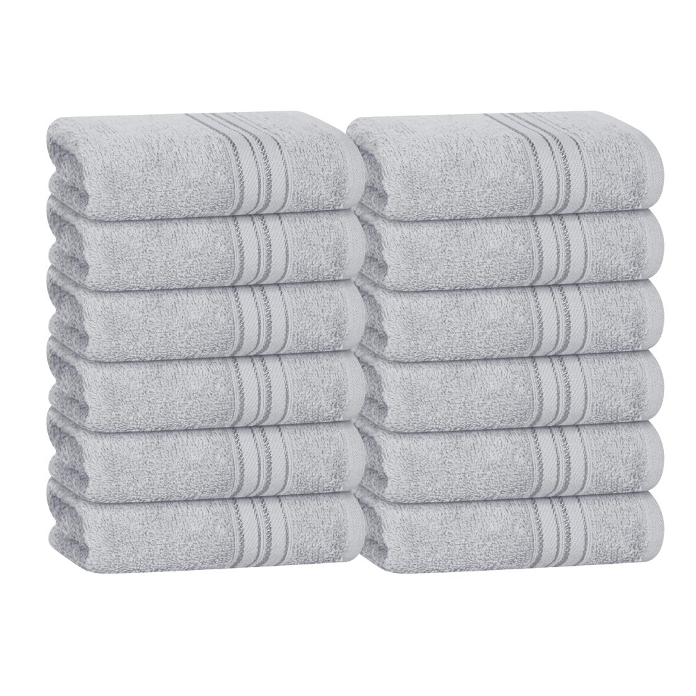 BOUTIQUO Ultra Soft Cotton Washcloths, Contains 12 Piece Face Cloths 12x12 inch, Ideal for Everyday use Face Towels, Compact & Lightweight Multi Purpose Washcloths - Light Grey