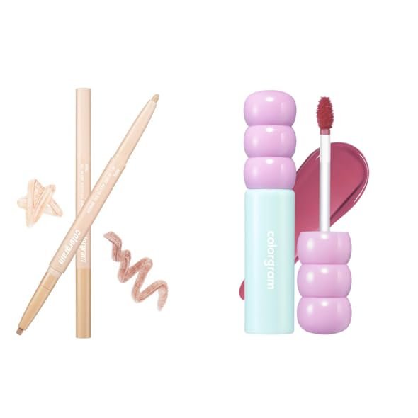 COLORGRAM Under Eye Highlighter Stick 03 Real Tone Fruity Glass Tint 09 Heartful Mulberry Bundle
