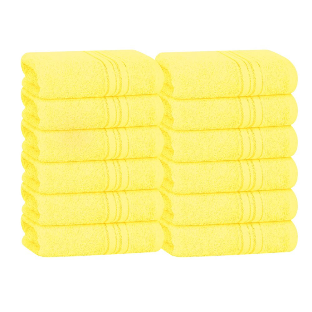 BOUTIQUO Ultra Soft Cotton Washcloths, Contains 12 Piece Face Cloths 12x12 inch, Ideal for Everyday use Face Towels, Compact & Lightweight Multi Purpose Washcloths - Lime Yellow