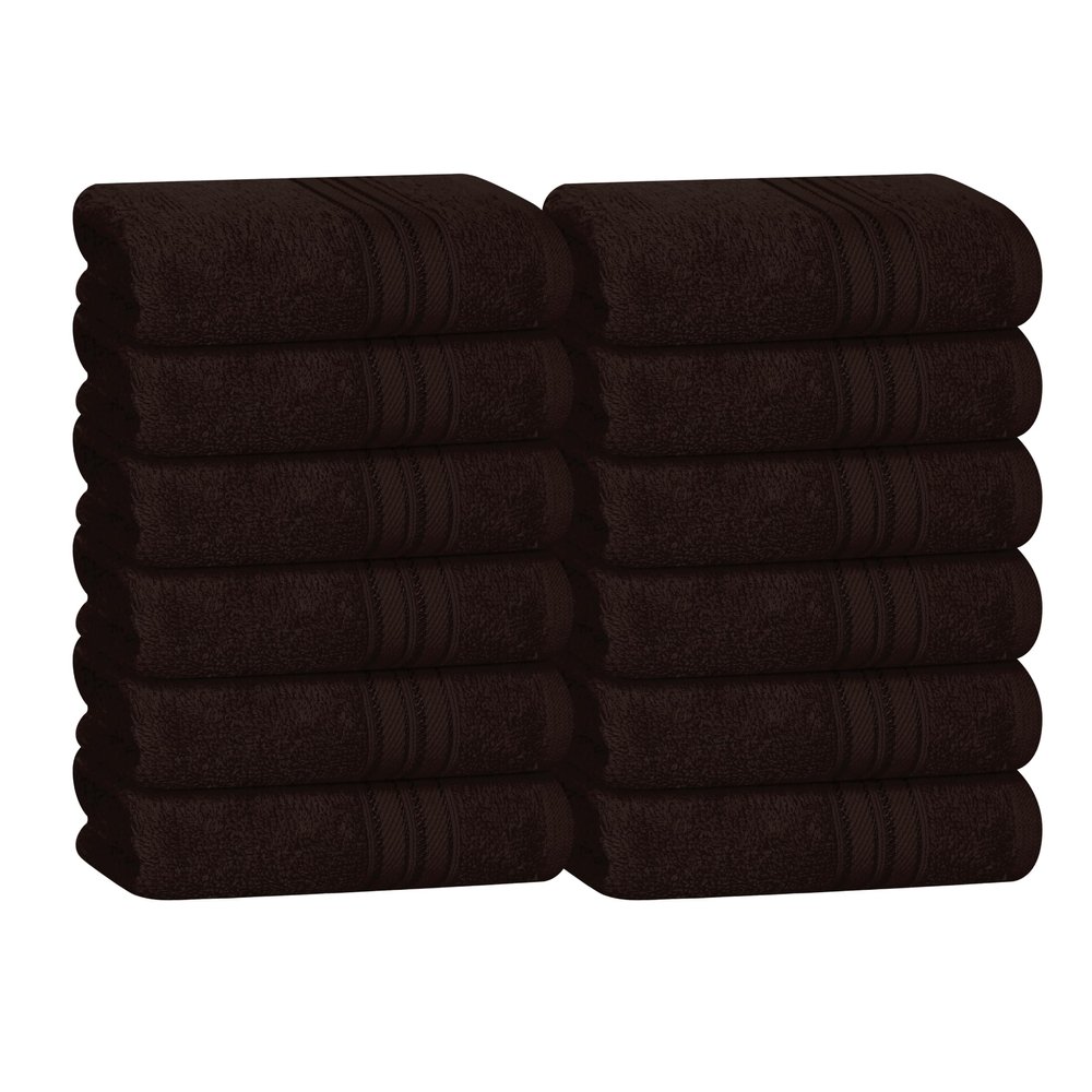 BOUTIQUO Ultra Soft Cotton Washcloths, Contains 12 Piece Face Cloths 12x12 inch, Ideal for Everyday use Face Towels, Compact & Lightweight Multi Purpose Washcloths - Chocolate Brown