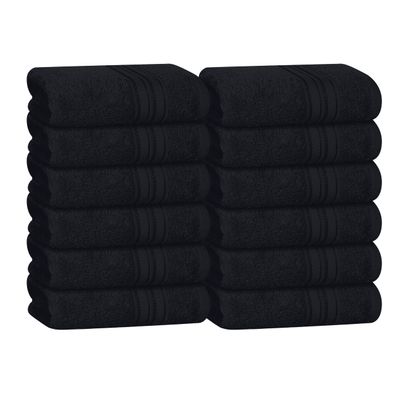 BOUTIQUO Ultra Soft Cotton Washcloths, Contains 12 Piece Face Cloths 12x12 inch, Ideal for Everyday use Face Towels, Compact & Lightweight Multi Purpose Washcloths - Black