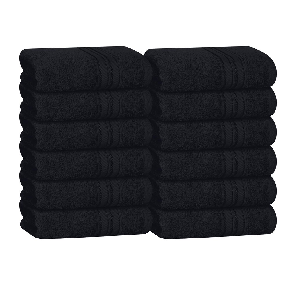 BOUTIQUO Ultra Soft Cotton Washcloths, Contains 12 Piece Face Cloths 12x12 inch, Ideal for Everyday use Face Towels, Compact & Lightweight Multi Purpose Washcloths - Black