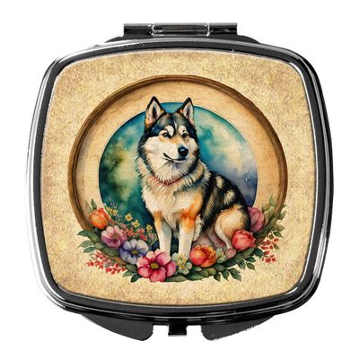 Caroline's Treasures Alaskan Malamute and Flowers Compact Mirror Decorative Travel Makeup Mirror for Women Girls Gifts Pocket Makeup Mirror Folding Handheld