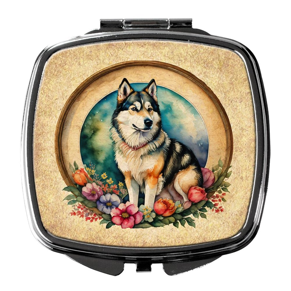 Caroline's Treasures Alaskan Malamute and Flowers Compact Mirror Decorative Travel Makeup Mirror for Women Girls Gifts Pocket Makeup Mirror Folding Handheld