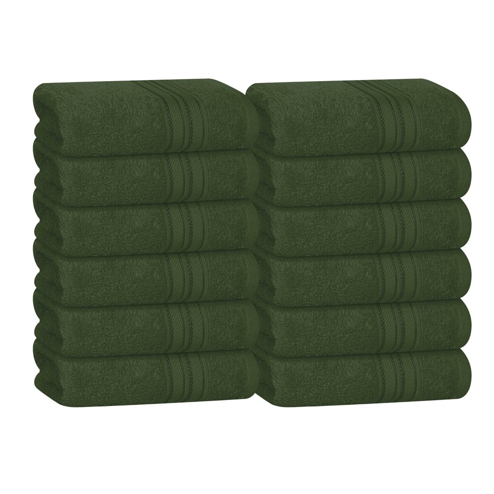BOUTIQUO Ultra Soft Cotton Washcloths, Contains 12 Piece Face Cloths 12x12 inch, Ideal for Everyday use Face Towels, Compact & Lightweight Multi Purpose Washcloths - Olive Green