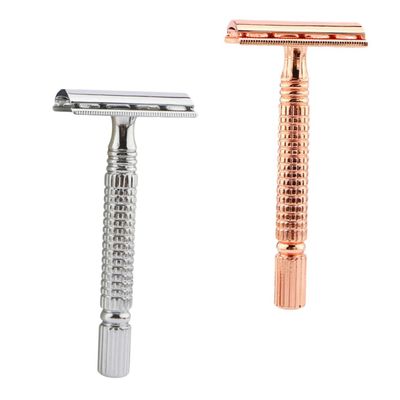 FOMIYES 2pcs Manual Double-edged Metal Traditional Shaving Tool for Men Includes Gold Silver for Home and Travel