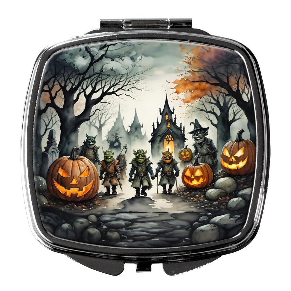 Caroline's Treasures Orcs Spooky Halloween Compact Mirror Decorative Travel Makeup Mirror for Women Girls Gifts Pocket Makeup Mirror Folding Handheld