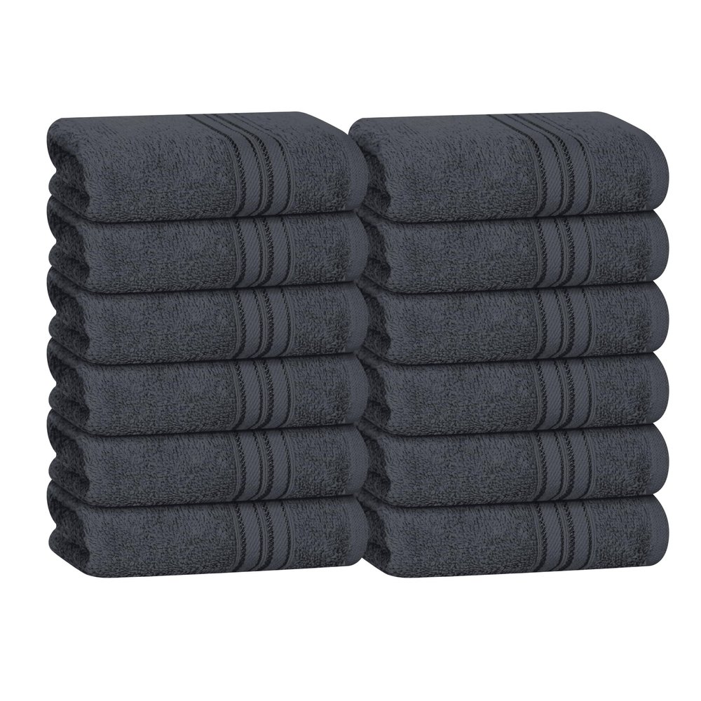 BOUTIQUO Ultra Soft Cotton Washcloths, Contains 12 Piece Face Cloths 12x12 inch, Ideal for Everyday use Face Towels, Compact & Lightweight Multi Purpose Washcloths - Charcoal Grey