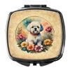 Caroline's Treasures Bichon Frise and Flowers Compact Mirror Decorative Travel Makeup Mirror for Women Girls Gifts Pocket Makeup Mirror Folding Handheld view 1