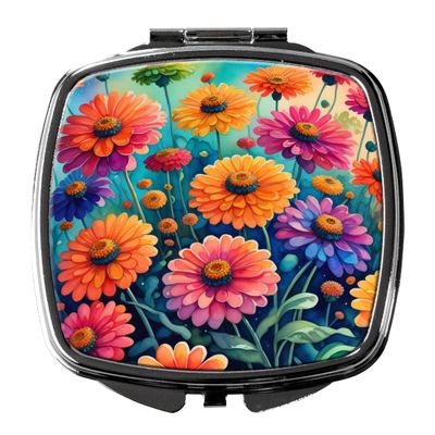 Caroline's Treasures Colorful Zinnias Compact Mirror Decorative Travel Makeup Mirror for Women Girls Gifts Pocket Makeup Mirror Folding Handheld