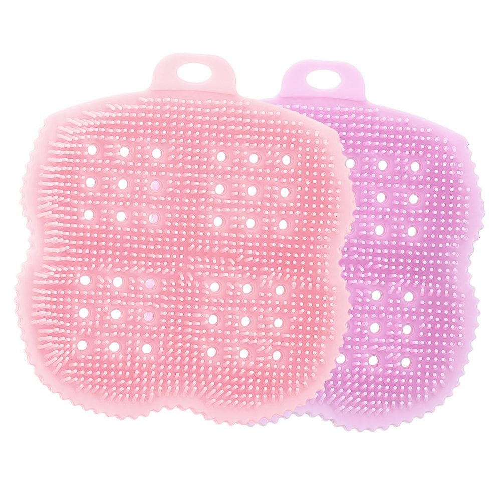 COLLBATH 2pcs Silicone Body Scrubber Exfoliating Scalp Massage Brush for Women Soft Design Multi-Functional Cleansing Tool Purple and Pink for Gentle Bathing