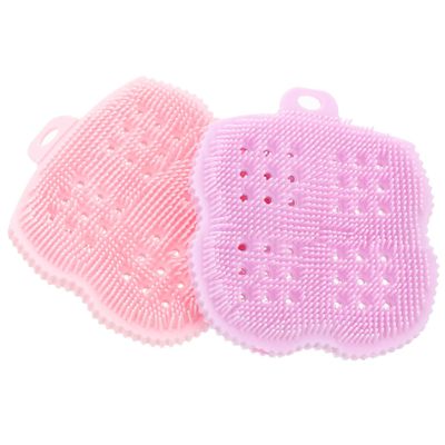 HAPINARY 2pcs Bathroom Supply Kit Silicone Loofah Sponge Shower Scrubber Body Brush for Exfoliating Cleansing
