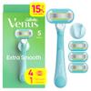 Gillette Venus Extra Smooth Razor for Women, Includes 1 Reusable Razor Handle + 4 Refills, 5-Bladed, Ergonomic No-Slip Gel Handle and Shower Holder, Holiday Gifts for Women view 1