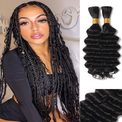 100 Percent Human Braiding Hair For Boho Braids Human Hair Braiding Hair Full Deep Wave Bulk Human Hair For Braiding Wet Wavy 100g 2 Bundles No Weft Braiding Hair Human Hair Extensions YNiSew