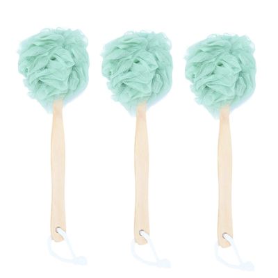 Mikinona 3pcs Ergonomic Long Handle Bath Balls Bath Flower Towels Body Brush for Shower Cleaning and Exfoliating