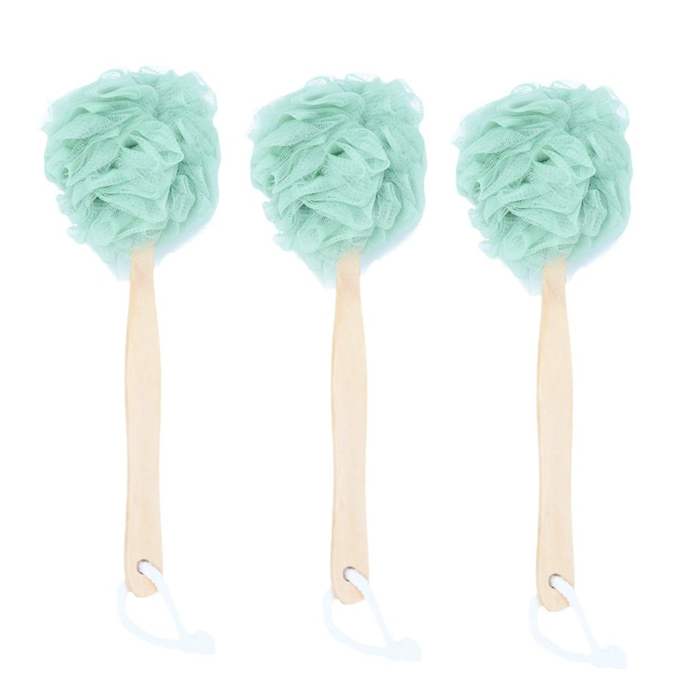 Mikinona 3pcs Ergonomic Long Handle Bath Balls Bath Flower Towels Body Brush for Shower Cleaning and Exfoliating