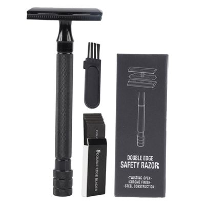 MAGICLULU Old Style Manual Shaver Double-edged Metal Razor for Hair Grooming Portable Safety Razor with Brush for Travel and Home Use