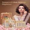 CoralHouse Glass Makeup Organizer Set  Vanity Organizer with 18-Slot Lipstick Organizer & Makeup Brush Holder with Lid  Skincare, Perfume & Cosmetic Storage for Bathroom or Dresser view 3