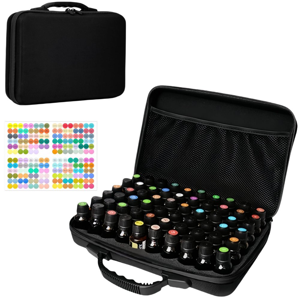 BLIRITEL 60 Bottles EVA Essential Oils Organizer, Hard Shell Essential Oil Storage Carrying Case, Essential Oils Holder Traveling Bag with Foam Insert, Holds 5ml,10ml,15ml Essential Oils (Black)