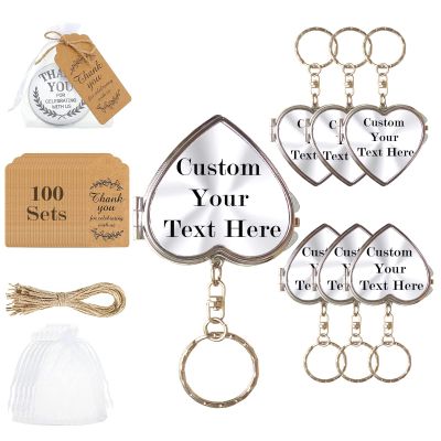 300 PCS Custom Wedding Favors for Guests Compact Heart Mirrors Bulk , Pocket Makeup Mirror Keychain Bridal Parties Gift Baby Shower Souvenirs for Guest , Come with Organza Bags and Thank You Tags