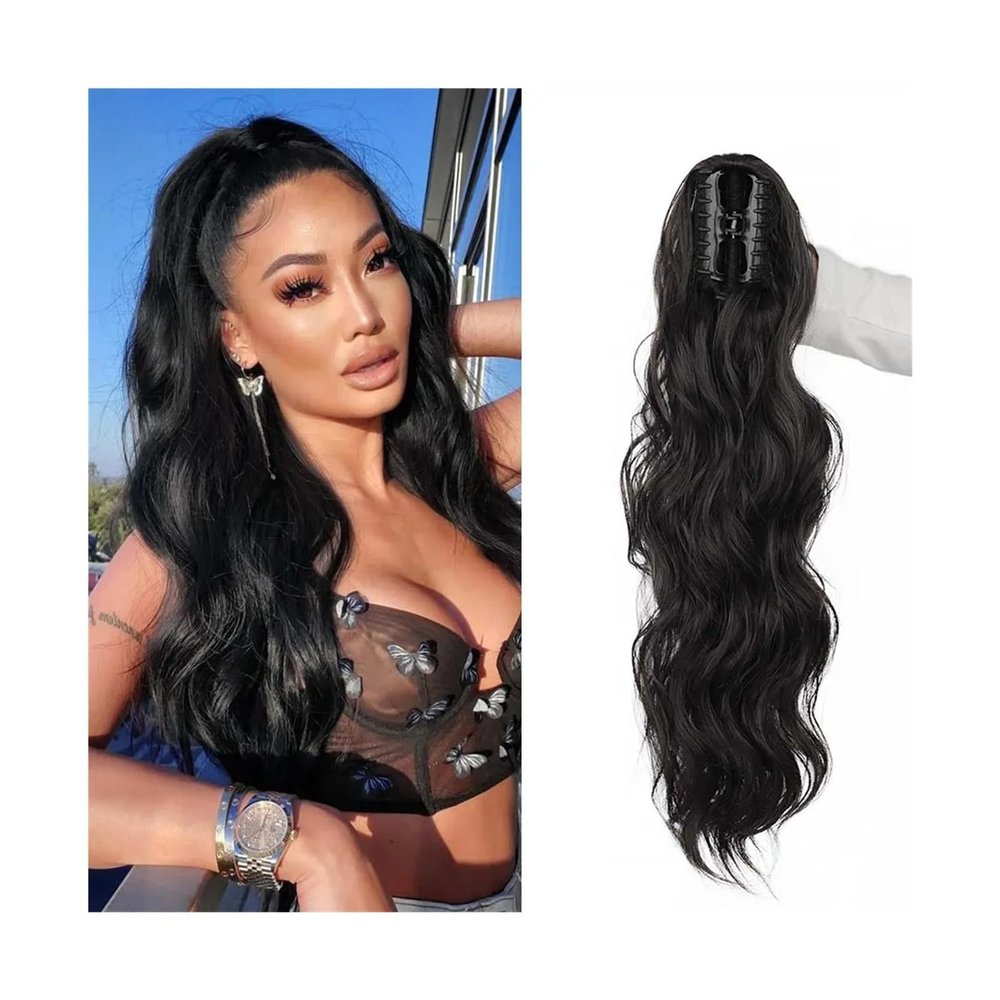Ponytail Extension Pony Tail Hair Extension, 24" Long Body Wave Ponytail Extensions Claw Clip in Fluffy Curly Ponytail Heat Resistant Synthetic Hair Pieces for Women Ponytail Hairpiece for Women ( Co