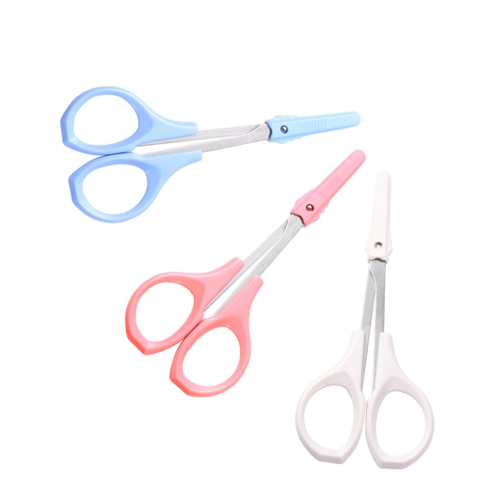 MAGICLULU 3pcs Stainless Steel Beauty Tools Eyelash Curler Eyebrow Scissors Curved Pink Straight White Nose Hair Scissors Rounded Blue Portable Grooming Kit for Home and Salon Use