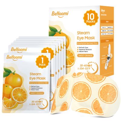 BeHoomi Steam Eye Mask, 10 Packs Heated Eye Mask, Self Heating Disposable SPA Warm Compress for Eyes Sleep Mask, Travel Essentials & Relaxation Gifts, Stocking Stuffers (Orange Scent)