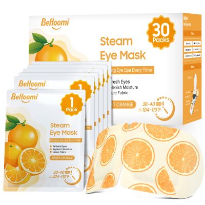 BeHoomi 30Packs Steam Eye Mask, Heated Eye Mask Warm Compress for Eyes, Self Heating Disposable Steam Mask for Home Sleep, Spa, Travel Essentials & Relaxation Gifts, Stocking Stuffers (Sweet Orange)