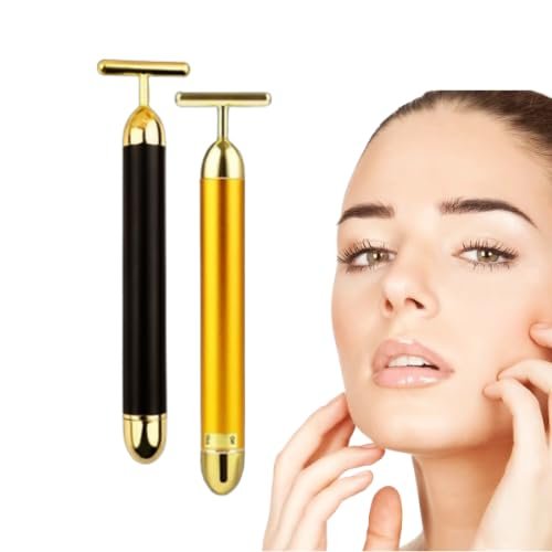 Beauty Bar 24K Facial Massager, T-Shape Electric Face Roller Massage, Pull Tight Firming Lift Tools for Sensitive Skin (Gold)