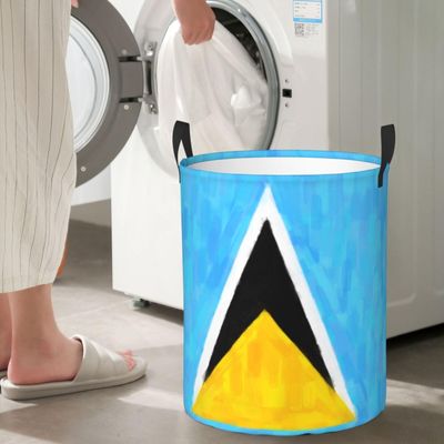 Saint Lucia Flag Oil Painted Circular Hamper Lasting Organization Bedroom Bathroom Dcor